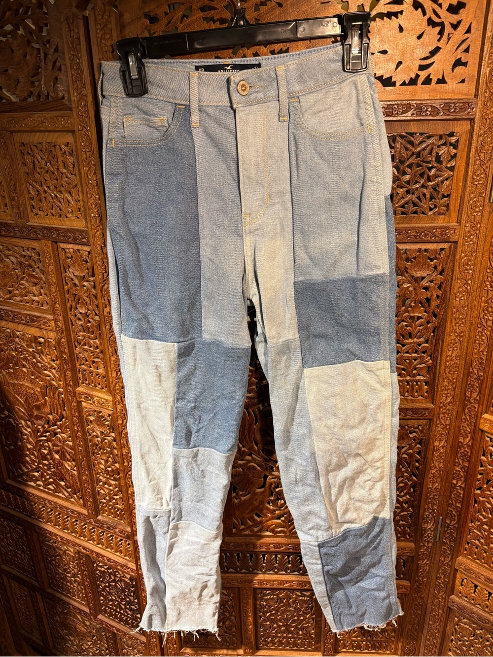 Hollister Patchwork Two-Tone Blue Slim Straight Jeans
